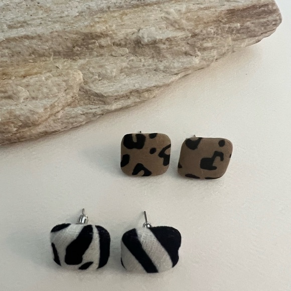 Animal Print Fabric Large Stud Earrings - Leopard Print Studs -Zebra Print Studs - Picture 12 of 12